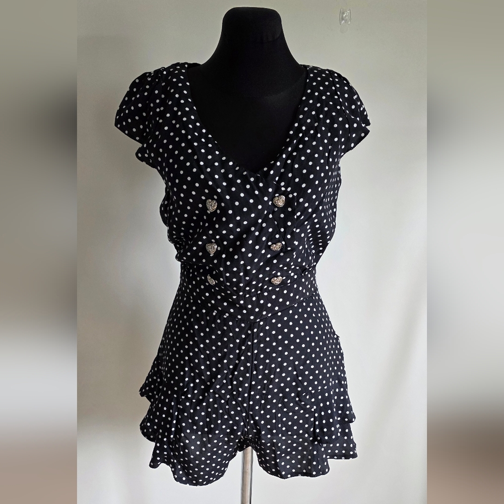 Atmosphere Black Romper with White Polka Dots & Ruffles US 4